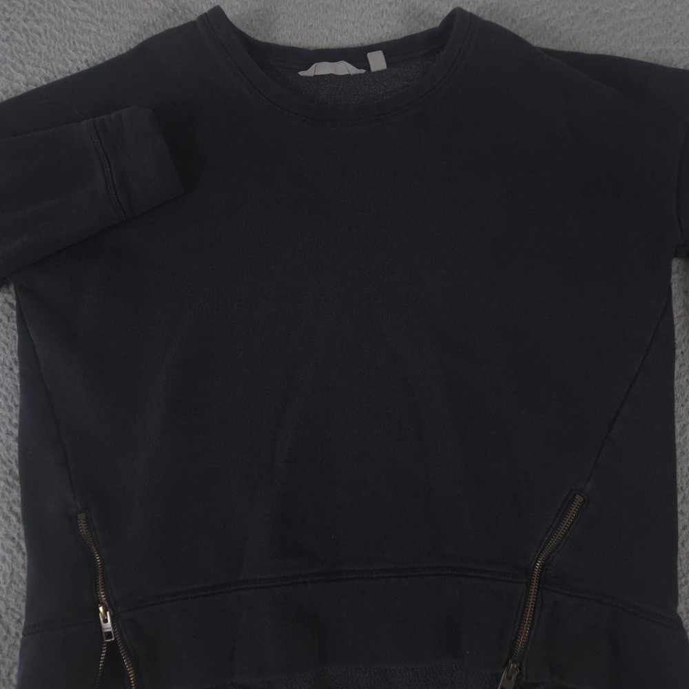 Athleta‎ Sweatshirt Womens Medium Black Cityscape Pullover French Terry Zippers